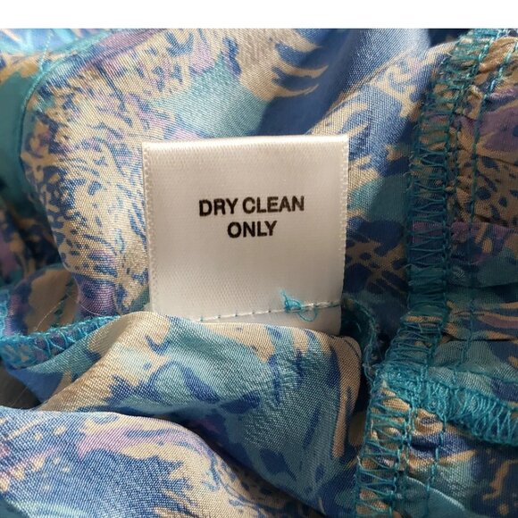 Rieley Blue Tan Paperbag Ruffle Shorts 100% Silk Feminine Summer - Picture 5 of 5